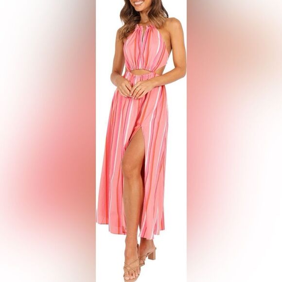 Petal & Pup Dresses & Skirts - NWOT Pedal and Pup - Madam Stripe Cutout Cotton Halter Dress Size Large